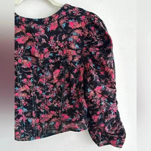 Free People Monica Top, Floral Open Back Puff Sleeve Cinched Waist Blouse Med - Picture 8 of 16
